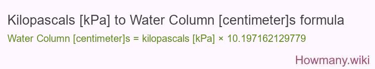 Kilopascals [kPa] to Water Column [centimeter]s formula