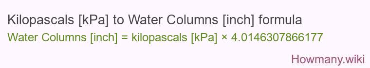 Kilopascals [kPa] to Water Columns [inch] formula