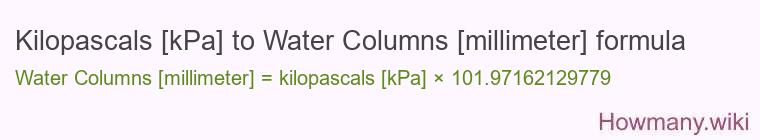 Kilopascals [kPa] to Water Columns [millimeter] formula