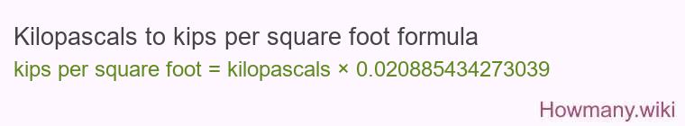 Kilopascals to kips per square foot formula