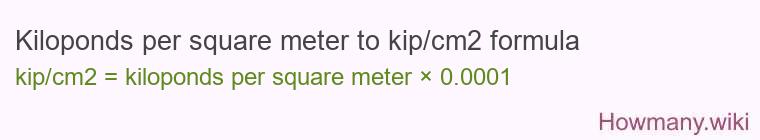 Kiloponds per square meter to kip/cm2 formula