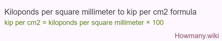 Kiloponds per square millimeter to kip per cm2 formula