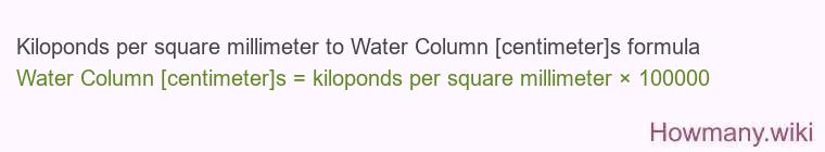 Kiloponds per square millimeter to Water Column [centimeter]s formula