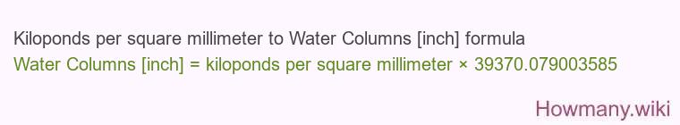 Kiloponds per square millimeter to Water Columns [inch] formula