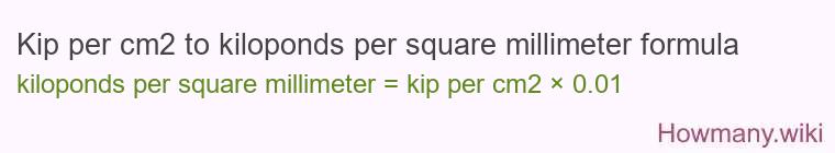 Kip per cm2 to kiloponds per square millimeter formula