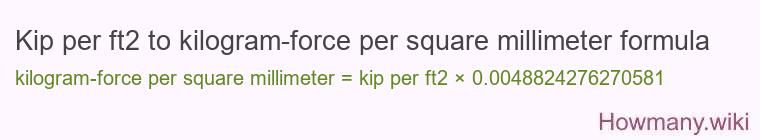 Kip per ft2 to kilogram-force per square millimeter formula