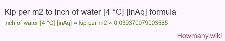 Kip per m2 to inch of water [4 °C] [inAq] formula