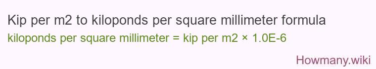 Kip per m2 to kiloponds per square millimeter formula