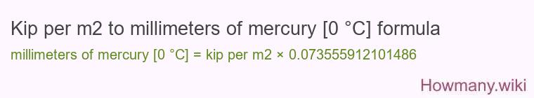 Kip per m2 to millimeters of mercury [0 °C] formula