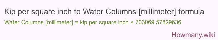 Kip per square inch to Water Columns [millimeter] formula