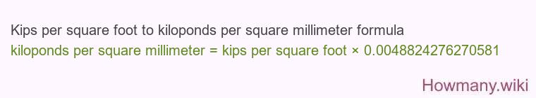 Kips per square foot to kiloponds per square millimeter formula