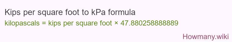 Kips per square foot to kPa formula