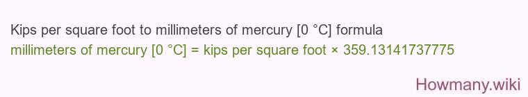 Kips per square foot to millimeters of mercury [0 °C] formula