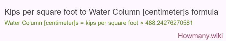 Kips per square foot to Water Column [centimeter]s formula