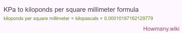 KPa to kiloponds per square millimeter formula
