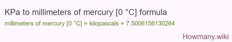 KPa to millimeters of mercury [0 °C] formula