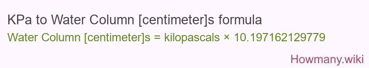 KPa to Water Column [centimeter]s formula