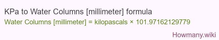 KPa to Water Columns [millimeter] formula