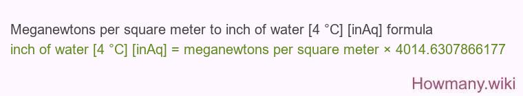 Meganewtons per square meter to inch of water [4 °C] [inAq] formula