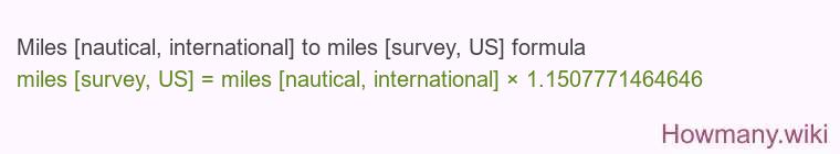 Miles [nautical, international] to miles [survey, US] formula