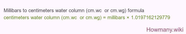 Millibars to centimeters water column (cm.wc  or cm.wg) formula