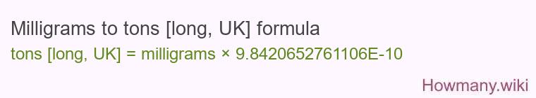 Milligrams to tons [long, UK] formula