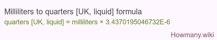 Milliliters to quarters [UK, liquid] formula