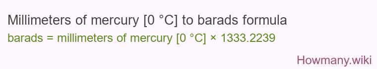 Millimeters of mercury [0 °C] to barads formula