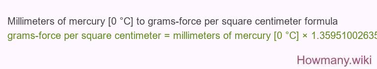 Millimeters of mercury [0 °C] to grams-force per square centimeter formula