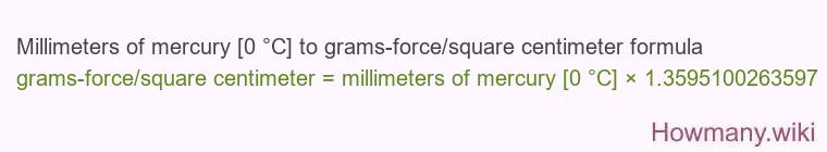 Millimeters of mercury [0 °C] to grams-force/square centimeter formula