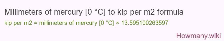 Millimeters of mercury [0 °C] to kip per m2 formula