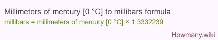 Millimeters of mercury [0 °C] to millibars formula