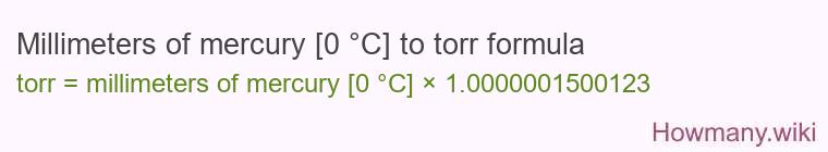 Millimeters of mercury [0 °C] to torr formula
