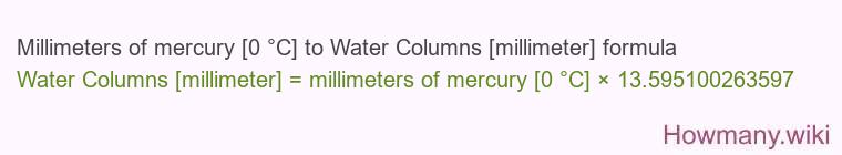 Millimeters of mercury [0 °C] to Water Columns [millimeter] formula
