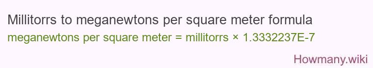 Millitorrs to meganewtons per square meter formula