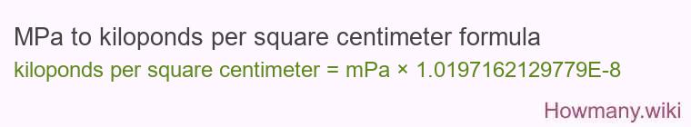 MPa to kiloponds per square centimeter formula