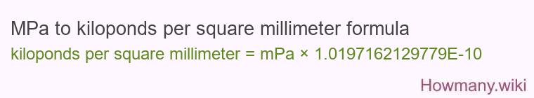 MPa to kiloponds per square millimeter formula