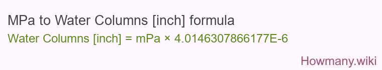 MPa to Water Columns [inch] formula