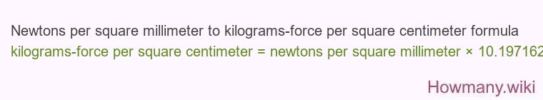 Newtons per square millimeter to kilograms-force per square centimeter formula