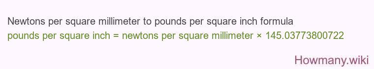 Newtons per square millimeter to pounds per square inch formula