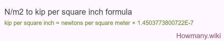 N/m2 to kip per square inch formula