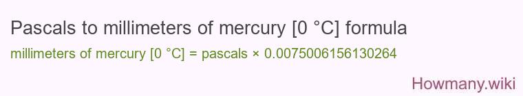 Pascals to millimeters of mercury [0 °C] formula