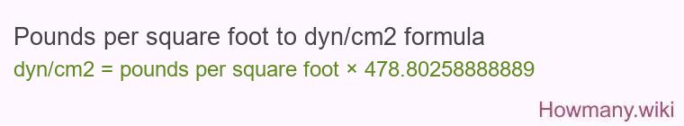 Pounds per square foot to dyn/cm2 formula