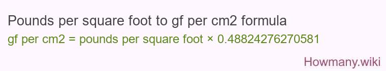 Pounds per square foot to gf per cm2 formula