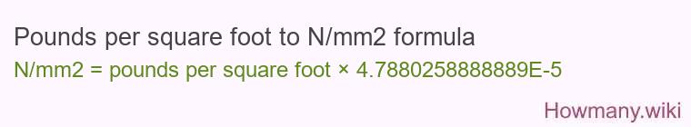 Pounds per square foot to N/mm2 formula