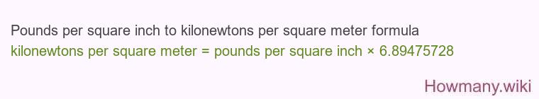 Pounds per square inch to kilonewtons per square meter formula