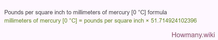 Pounds per square inch to millimeters of mercury [0 °C] formula