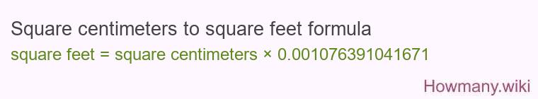 Square centimeters to square feet formula