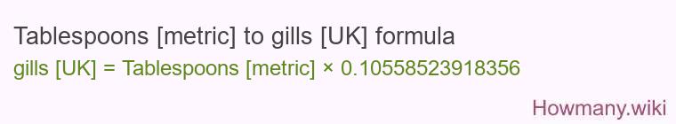 Tablespoons [metric] to gills [UK] formula