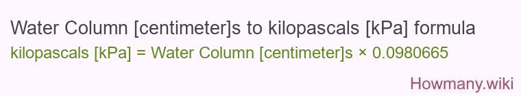Water Column [centimeter]s to kilopascals [kPa] formula